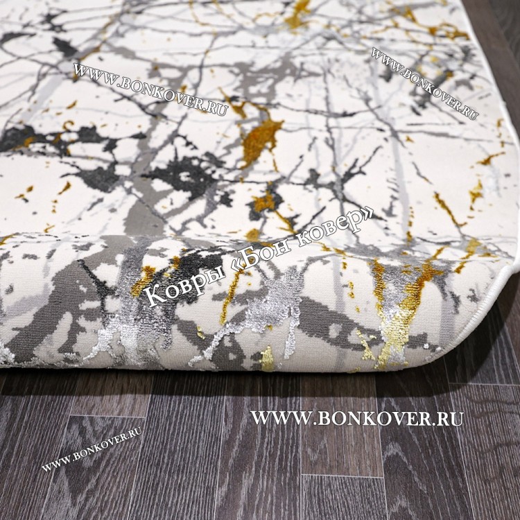 Турецкий Овальный Ковер Белый с Золотистым дизайн 05